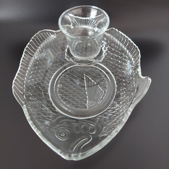 VTG Glass Plates Etched Tapas Appetizer Party Fish Set Shrimp Cocktail Tuscany - Picture 7 of 16